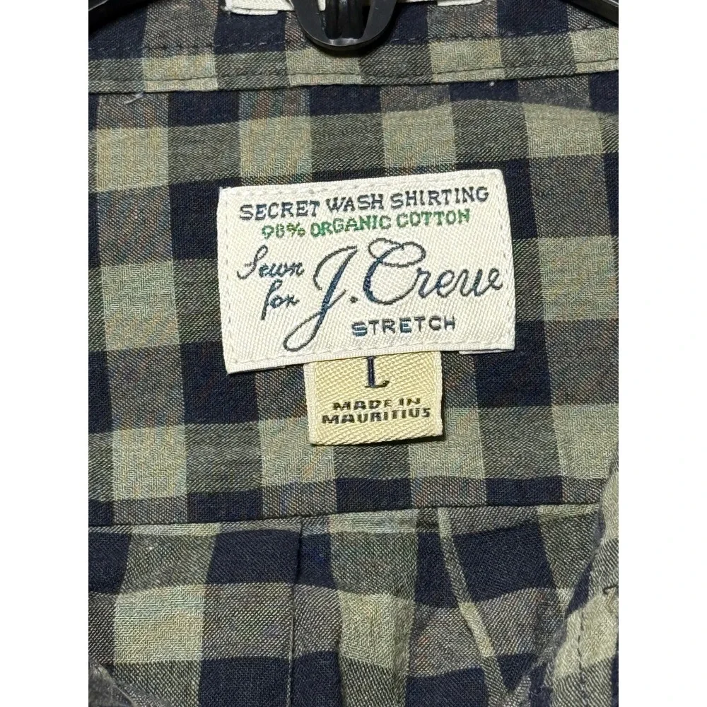 J.Crew Button Up Mens L Green Black Excellent Gingham Stretch Secret Wash AA429